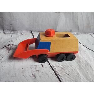 Vintage 1971 wood, wind up Toy construction Truck Mattel Made Hong Kong
